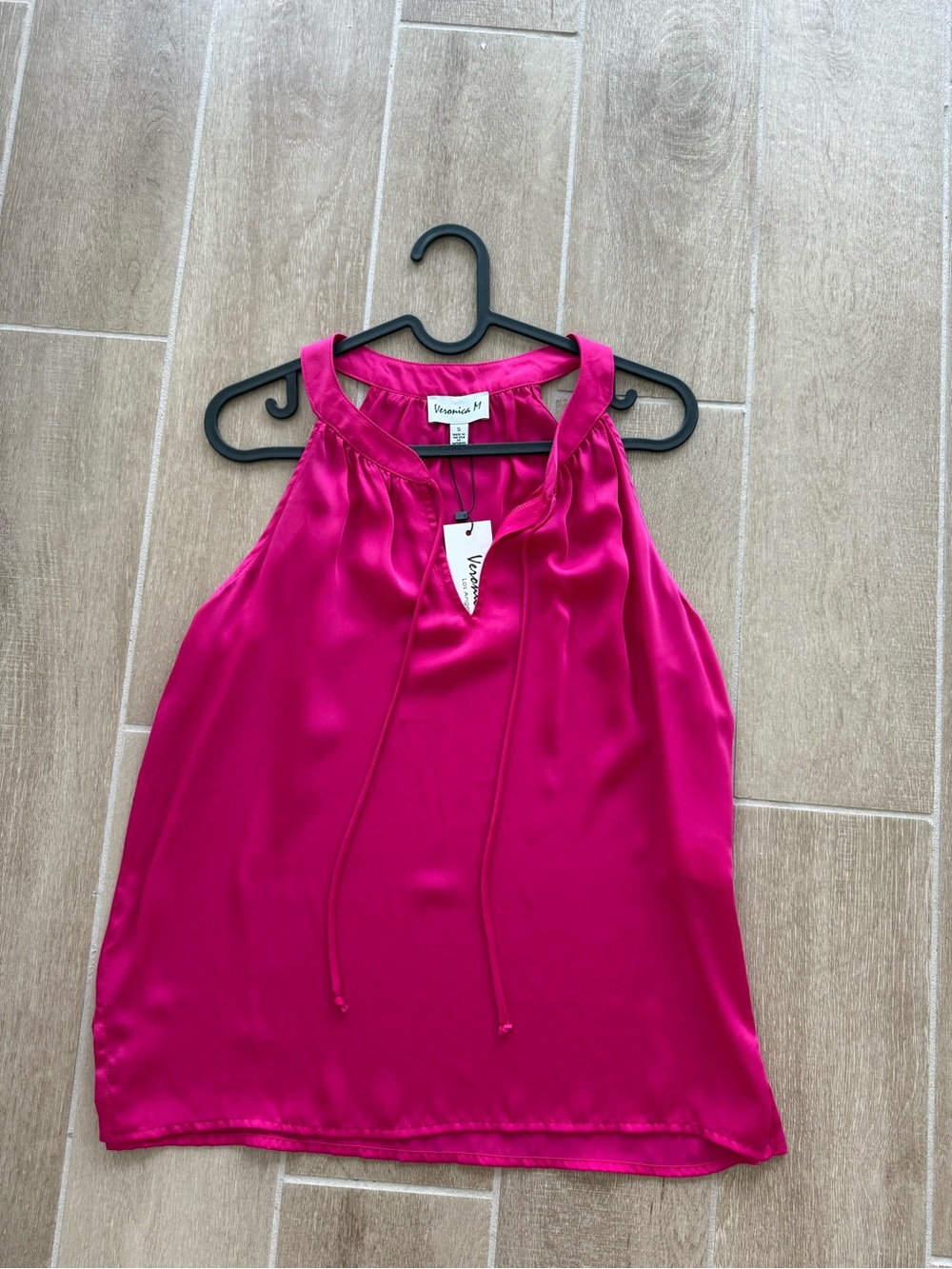 Veronica M Hot Pink Satin Halter Tie-Neck Camisole